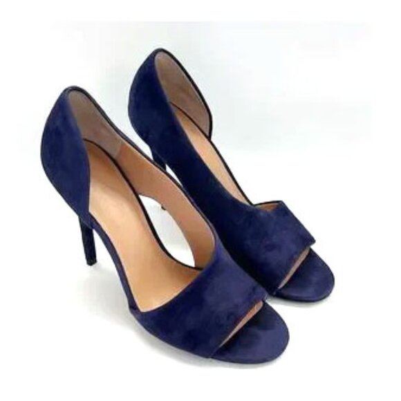 Halston Heritage Shoes - HALSTON Blue Suede Leather Slip On Heels Size 8